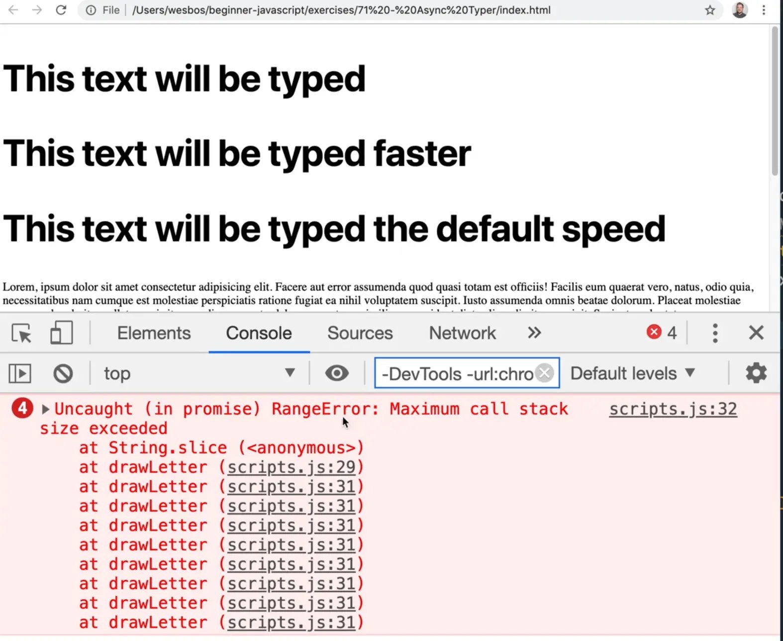 uncaught in promise - RangeError: maximum call stack exceeded