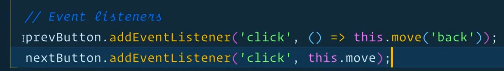calling move funtion and passing reference of move function in first and second event listener