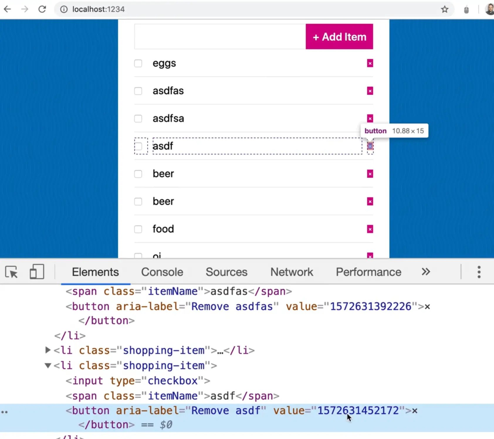 html button id in the element tab