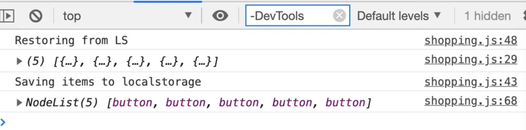 number of buttons returns a nodelist of 5 on querying with querySelectorAll