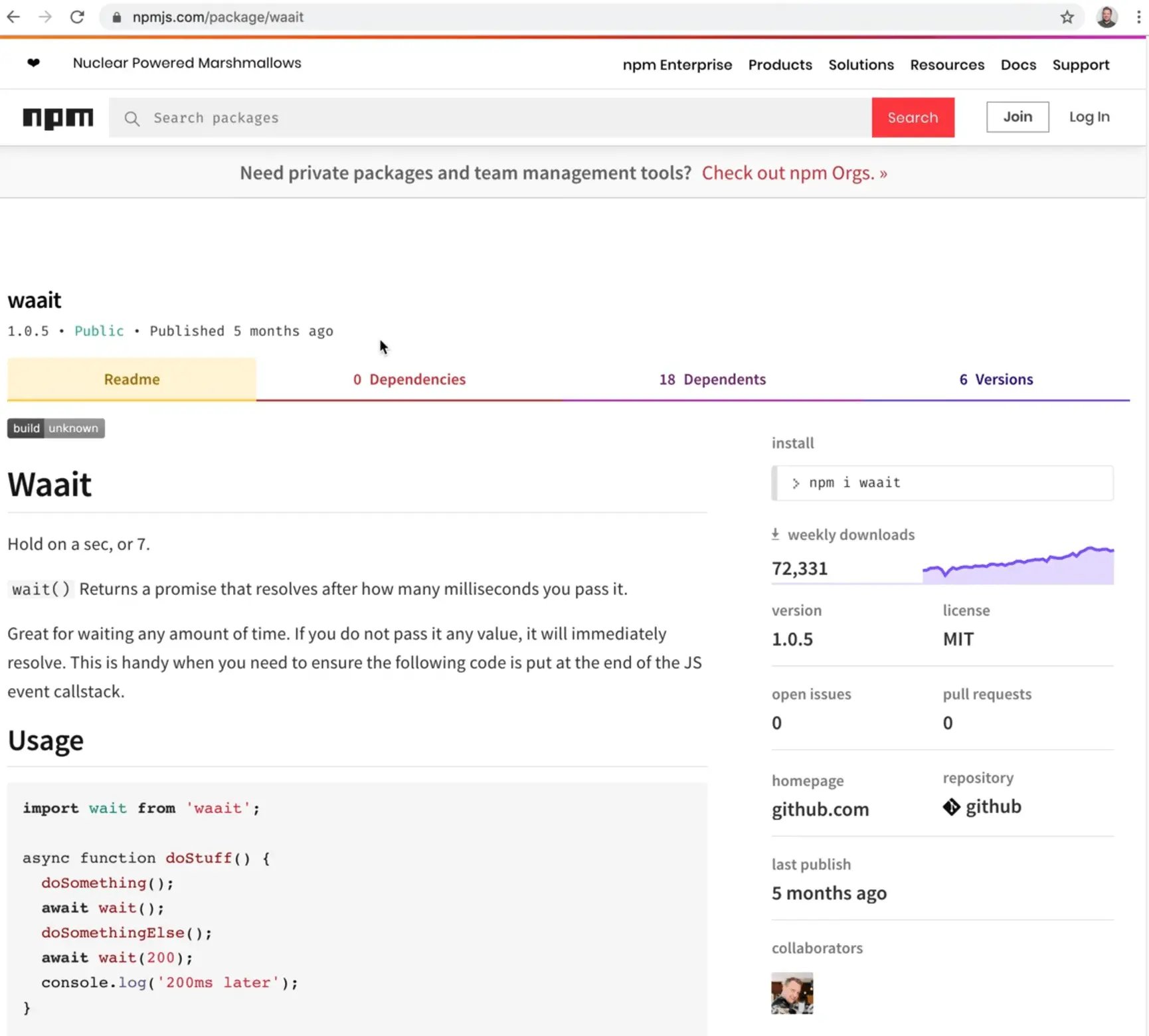 npm package waait