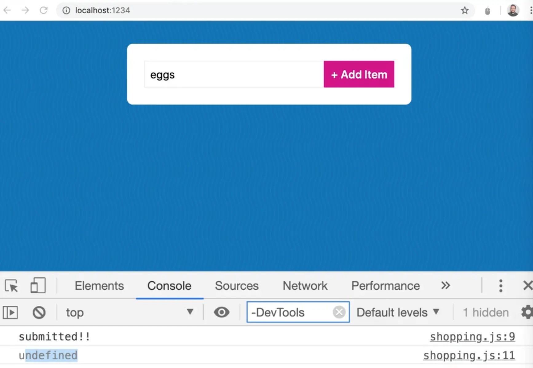 submitted!! in console log