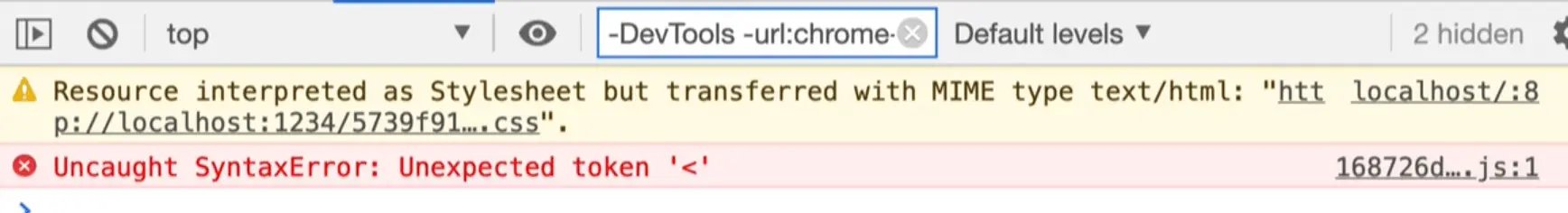 unexpected token < error in console