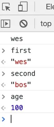 console showing value of the typed variable within scope