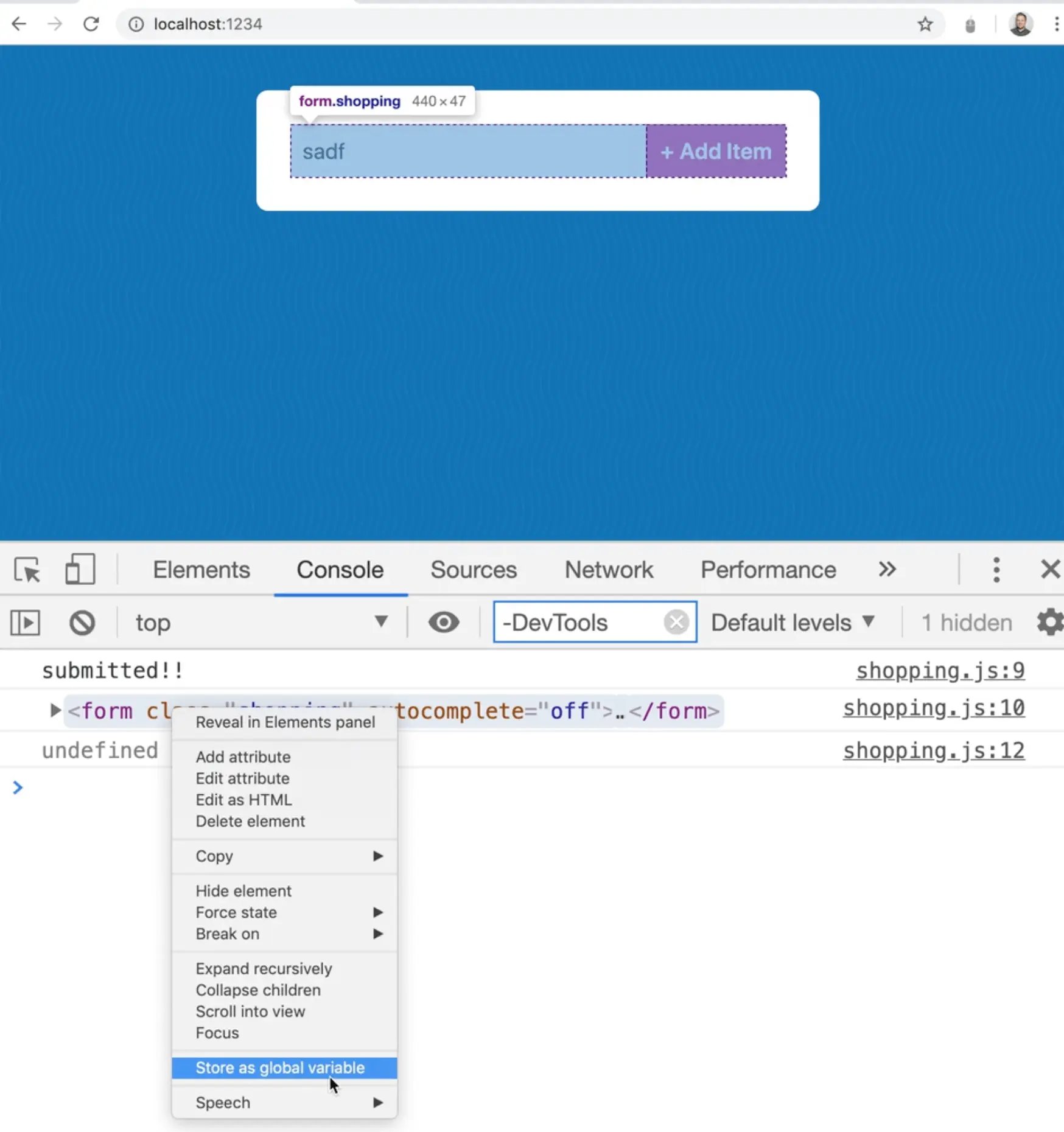 store the form as global variable