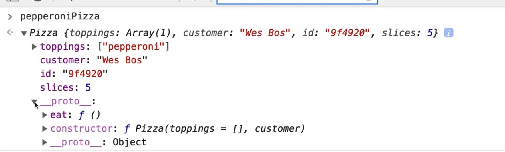 adding eat function to the pepperoniPizza's prototype
