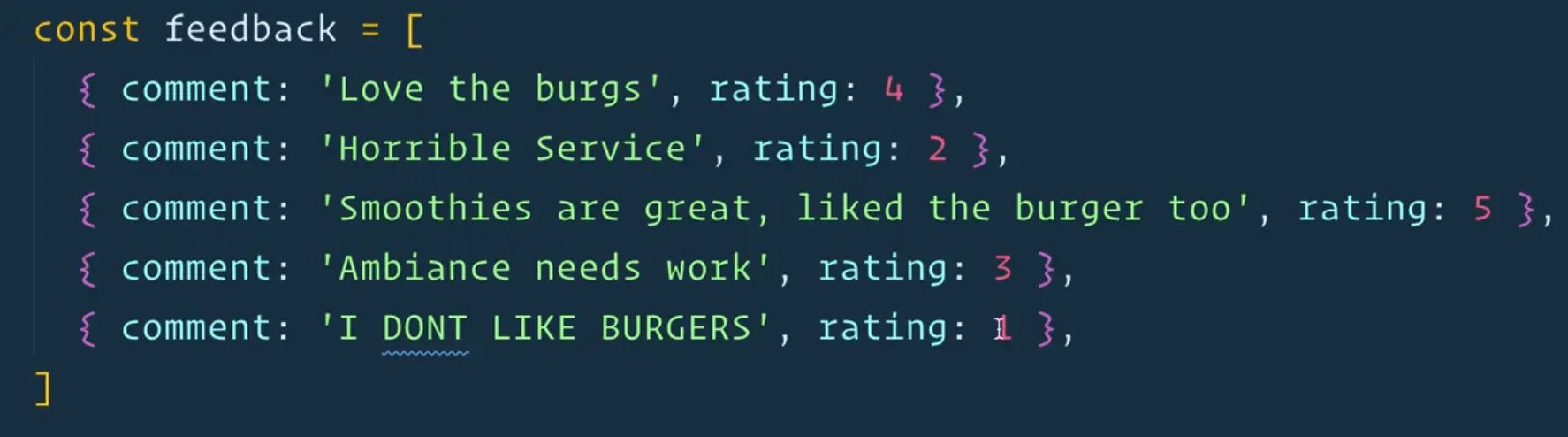 code snippet of feedback array