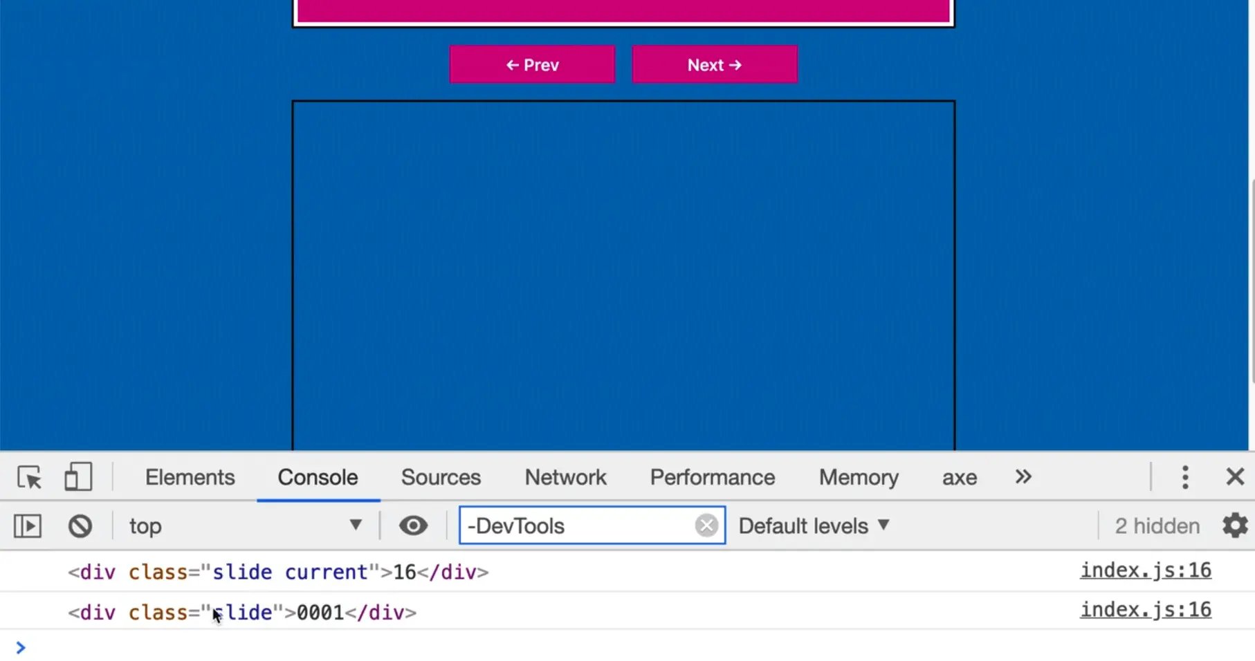 current slide in console