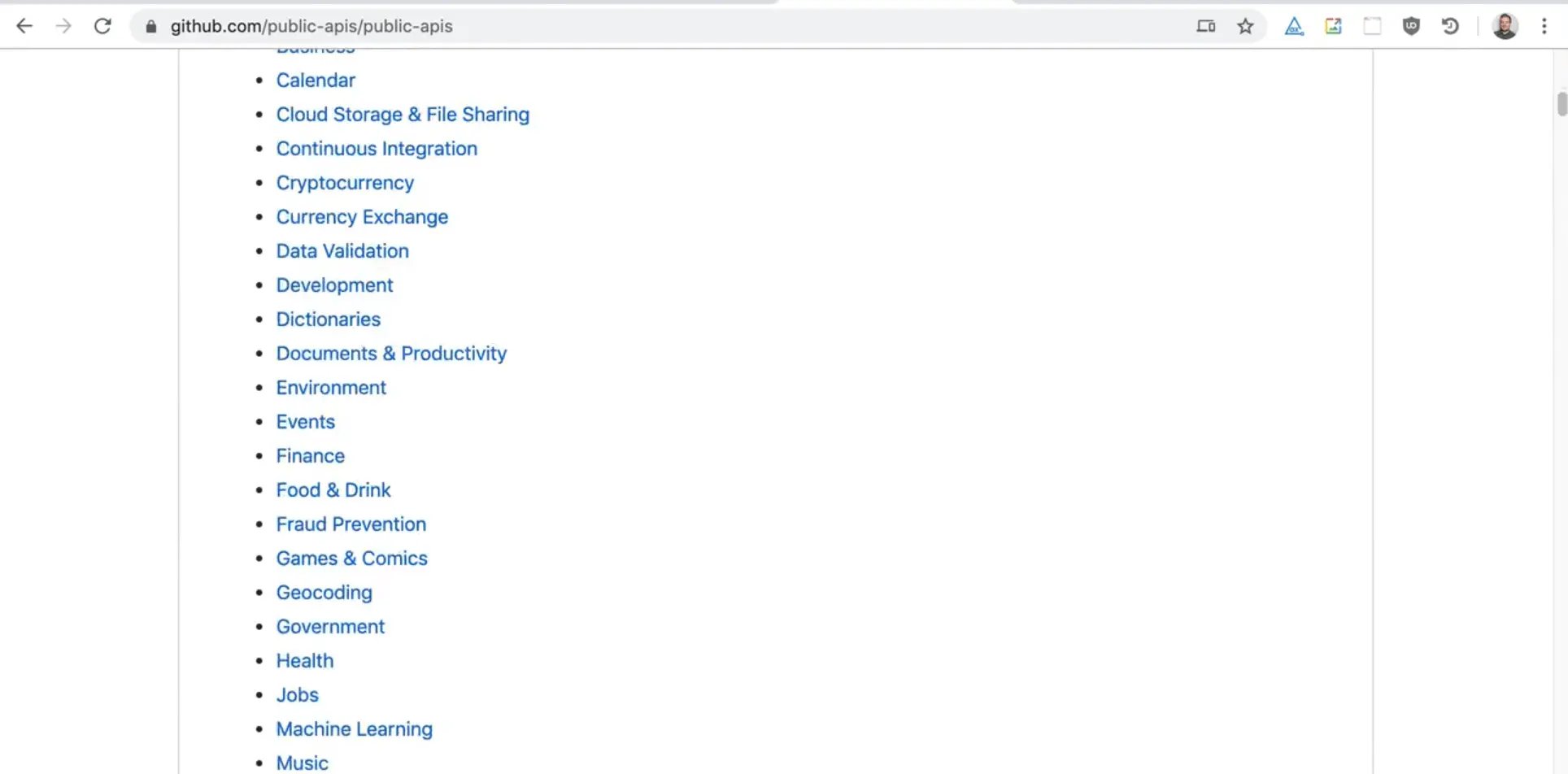 list of public api endpoints