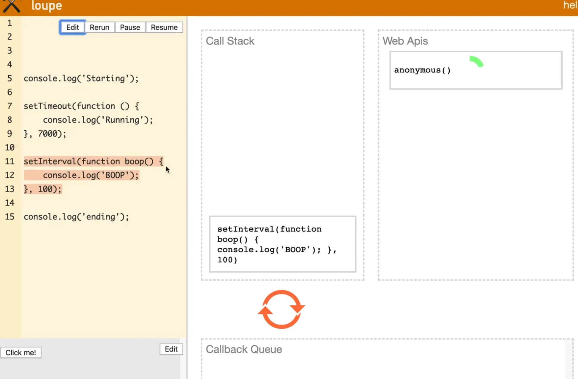 setInterval function in the call stack