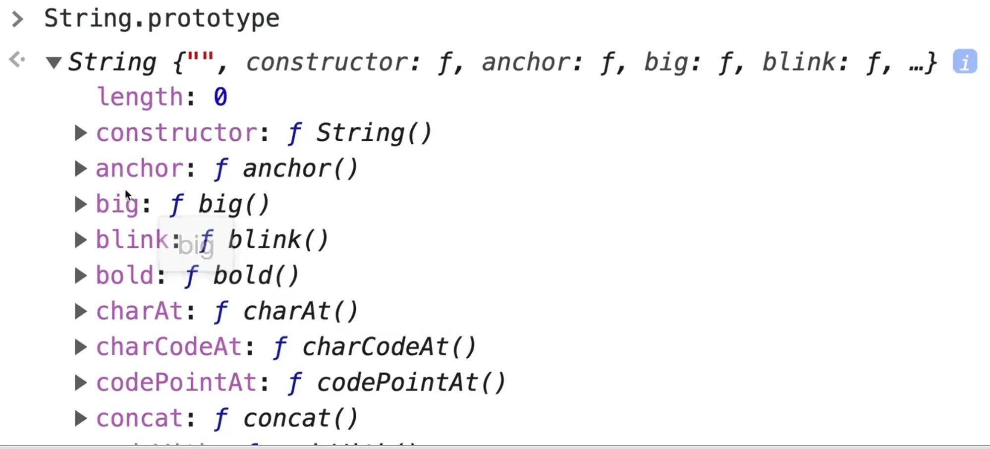 console log of String.prototype