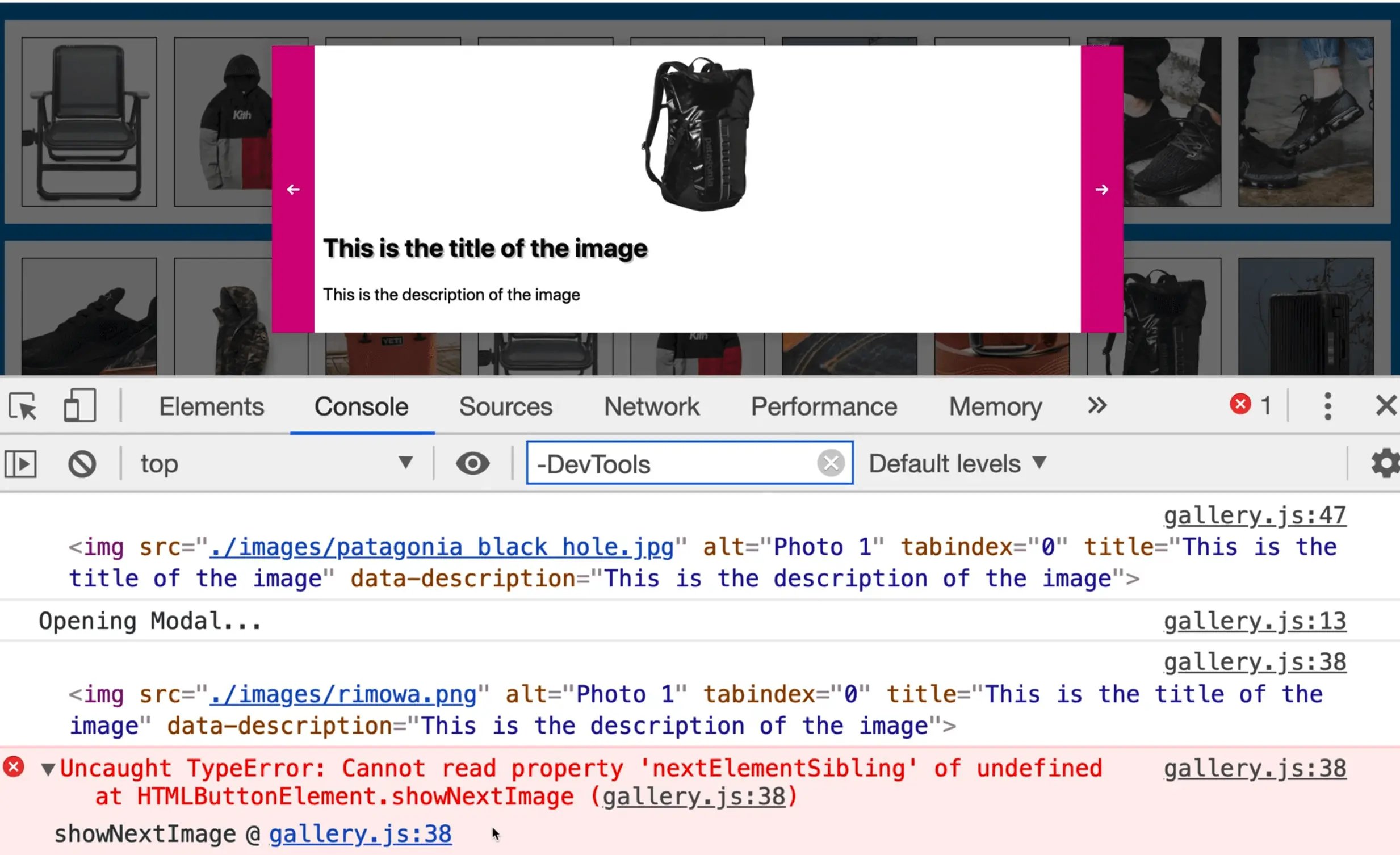 error - cannot read property nextElementSibling of undefined