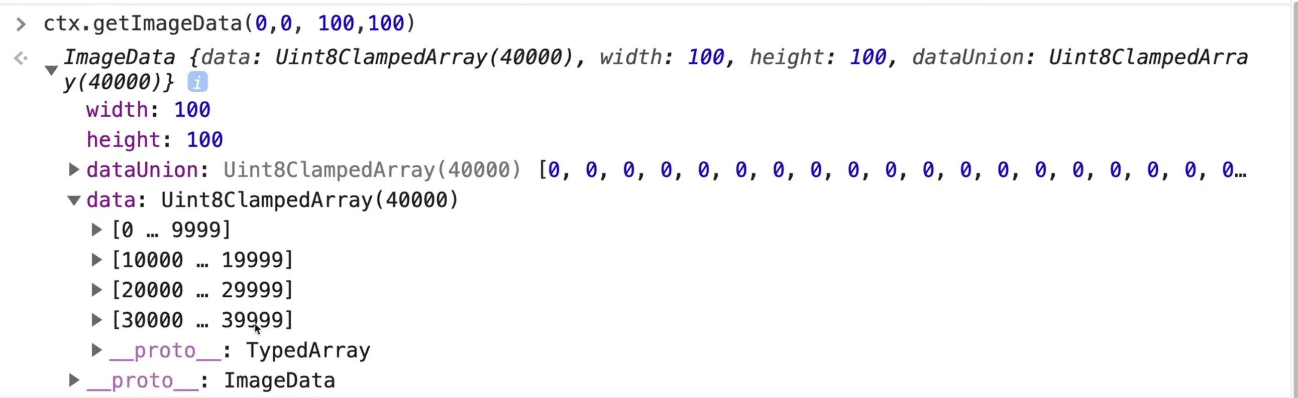 console displaying image data as object