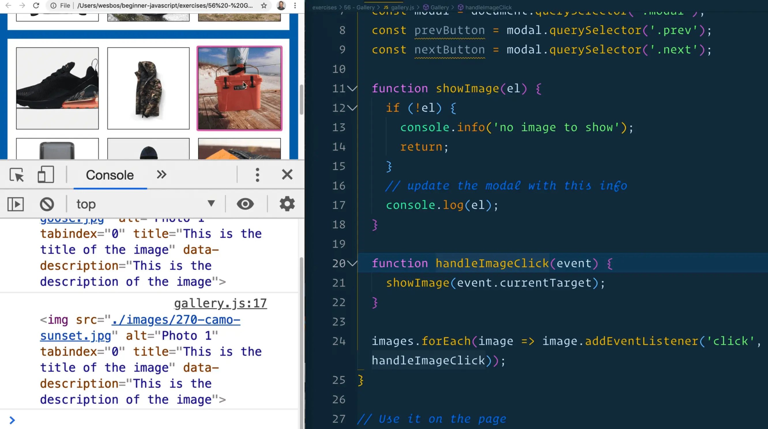clicking on image element gets logged in console