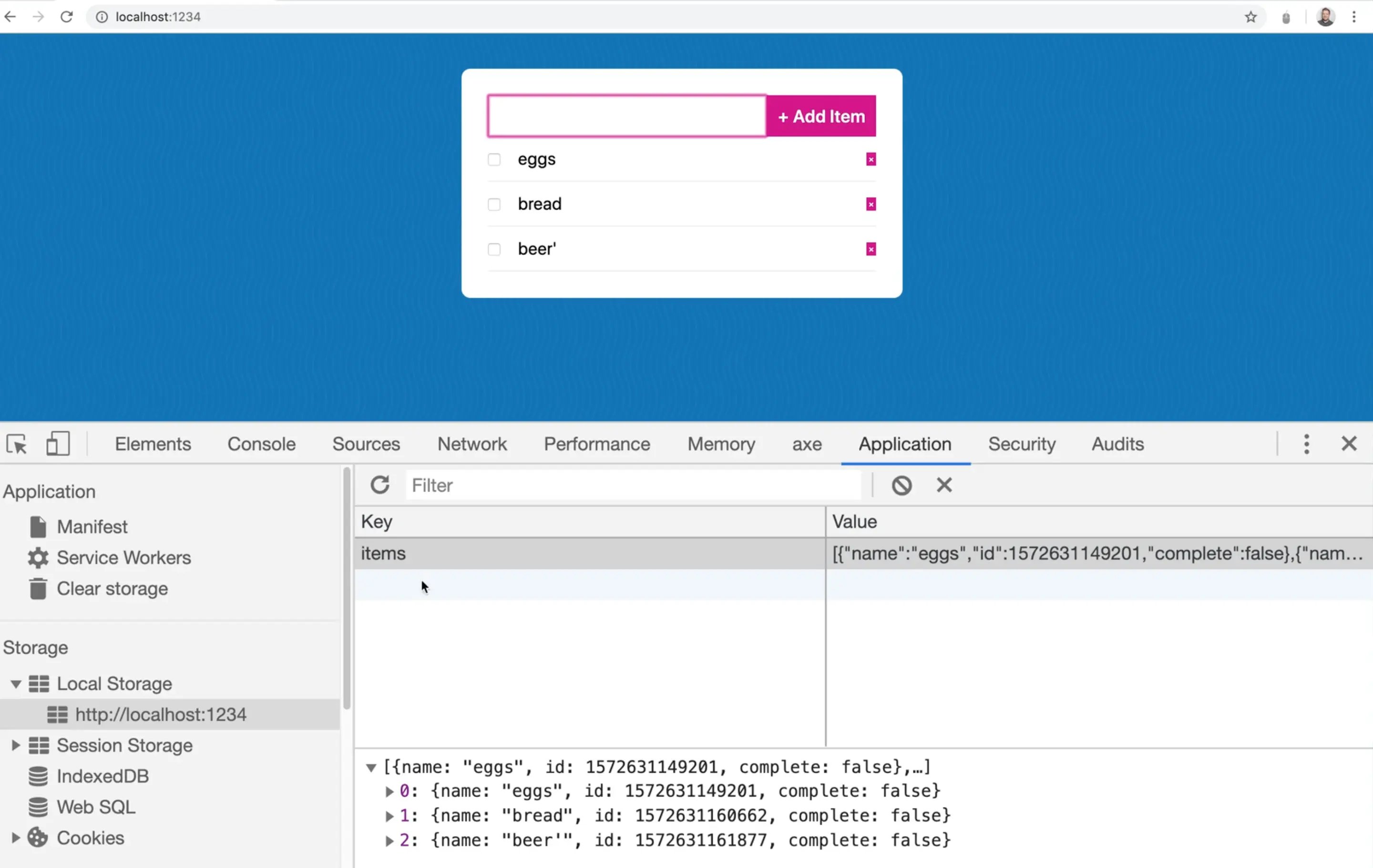 items in localStorage stored accurately