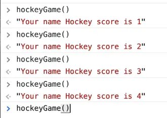 console showing logs with gameName as Hockey and score ranging from 1 to 4