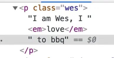 Browser console showing output of a p tag when click on