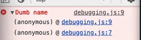 console error method also gives stack trace