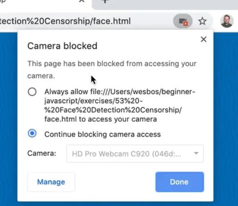 webcam access popup