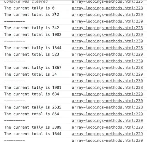 console showing the sum of numbers upto the current step and current step value