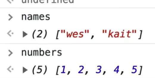 names and number array in console