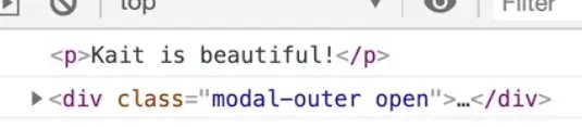 console showing logged HTML elements from modalOuter event handler