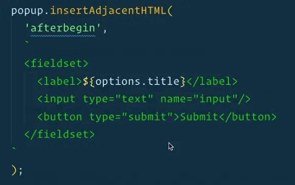 code where fieldset is defined using backticks