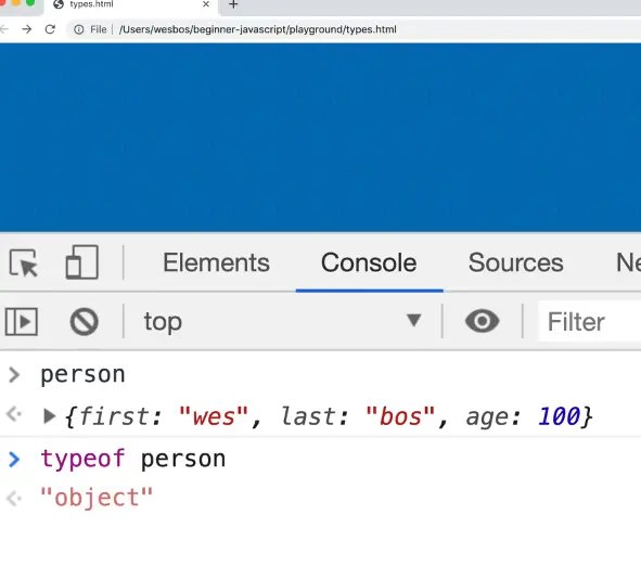 typeof person is object