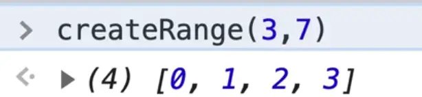 browser console showing createRange fuction with proper output