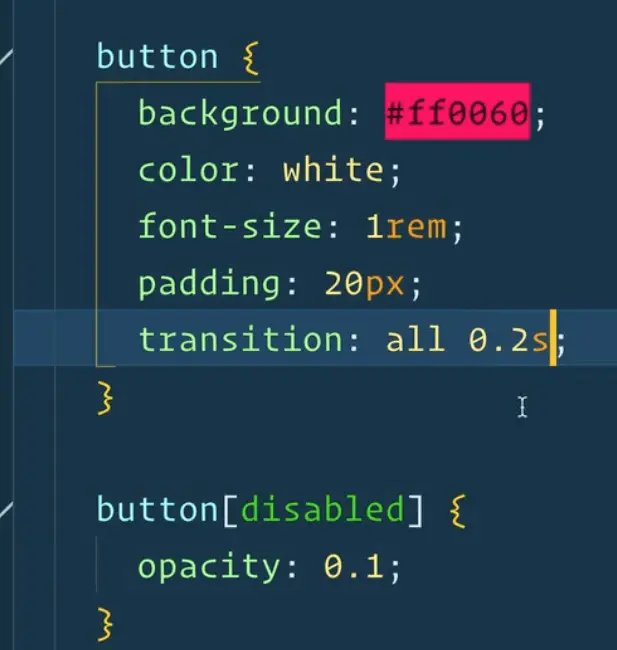 editor showing CSS code for button element