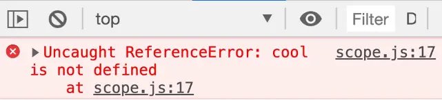 console showing Uncaught ReferenceError: cool is not defined