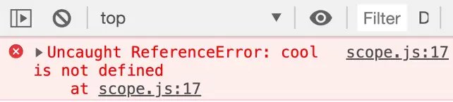 console showing Uncaught ReferenceError: cool is not defined