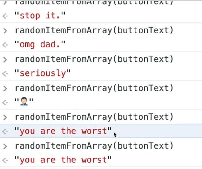 browser console outputs showing results of multiple responses from the api where some are the same