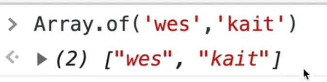 browser console showing array creation using Array.of