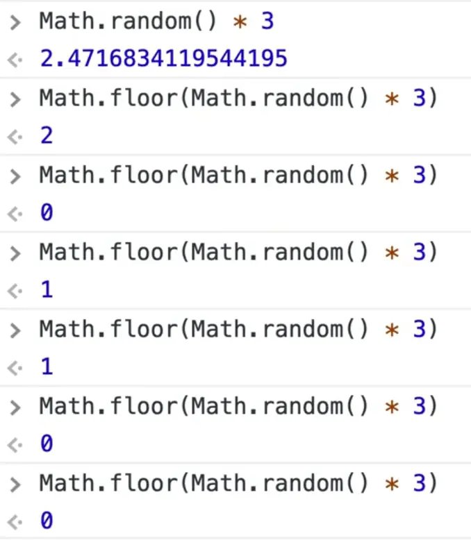 generate a random number with combination of Math.floor and Math.random in console
