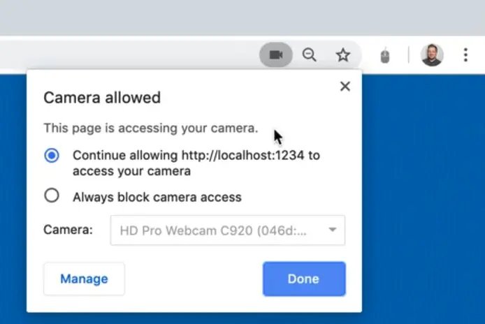 allow the camera in the popup