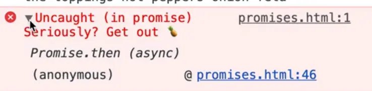 in chain of promises - error uncaught promise