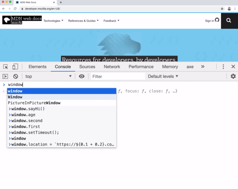 browser console showing the output of window.location when entered into the browser console