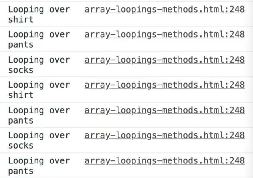 looping and logging the items type in console
