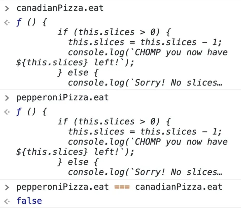 comparing pepperoniPizza's eat method and canadianPizza's eat method