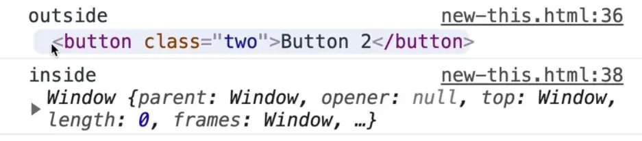 log describing outside and inside function in console