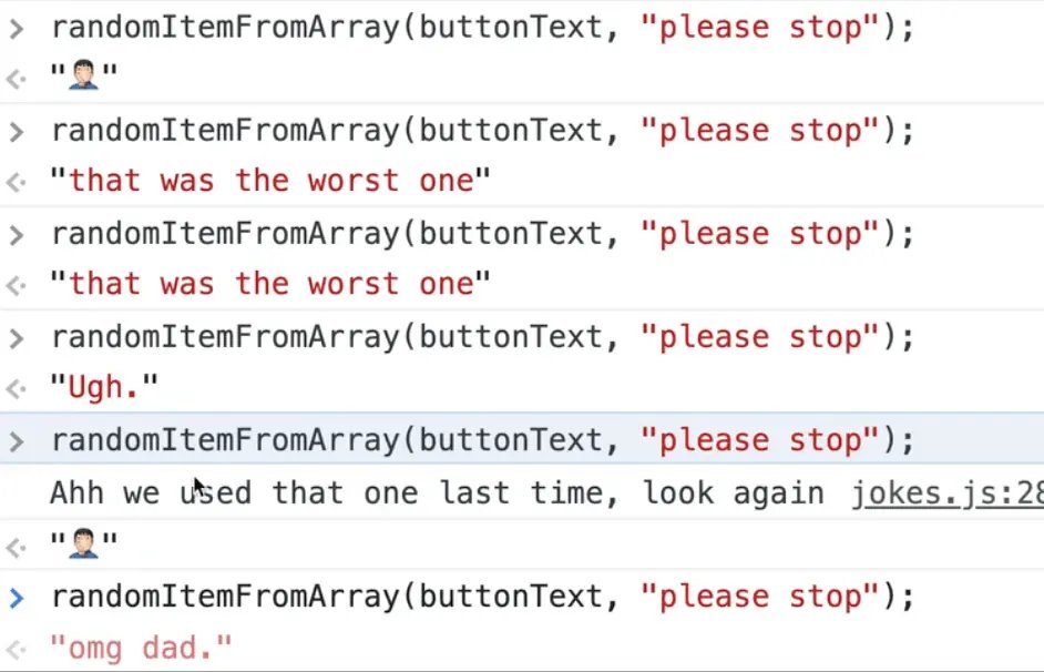 browser console showing we used that one last time log