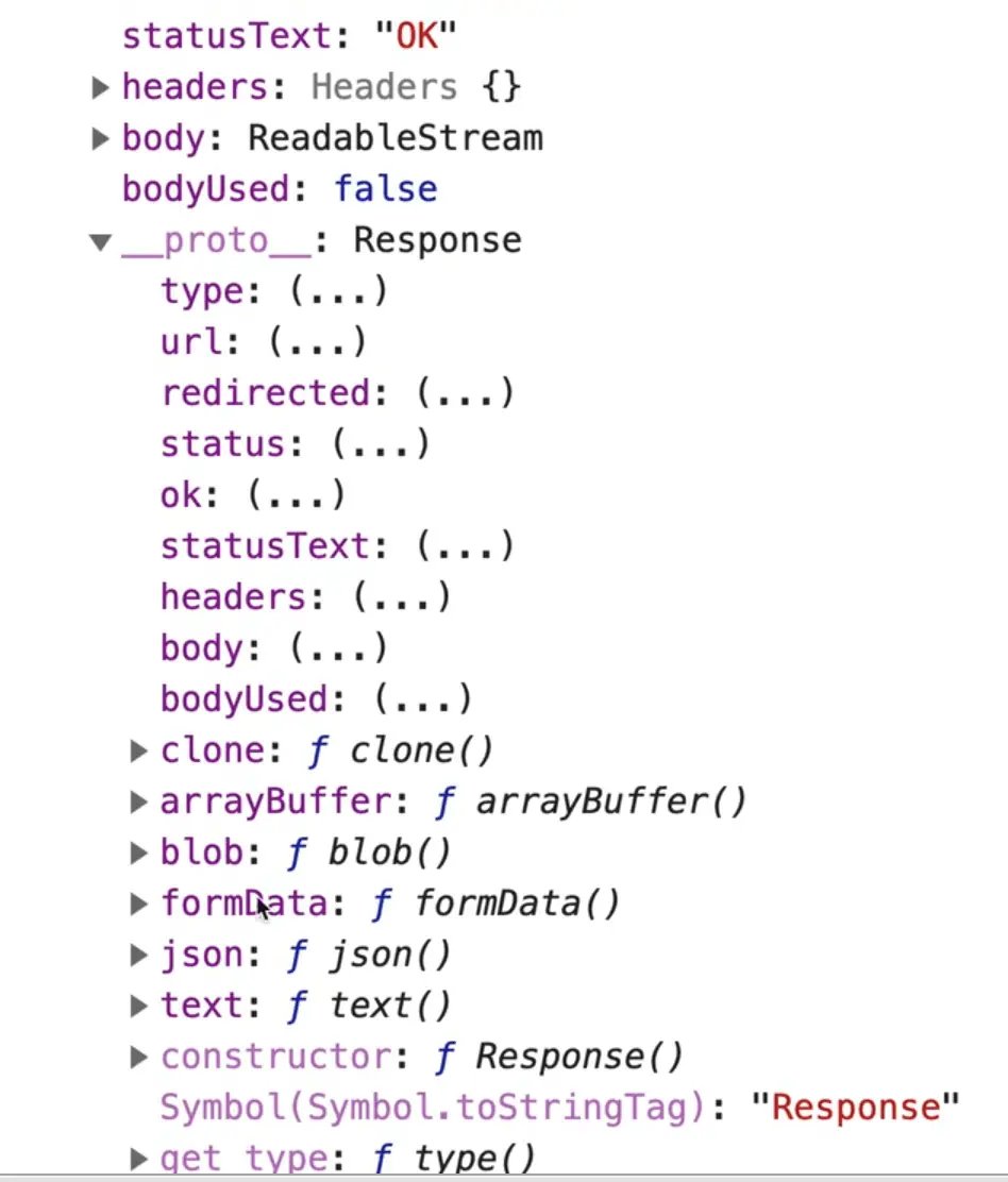 browser console showing the prototype functions of a api response object