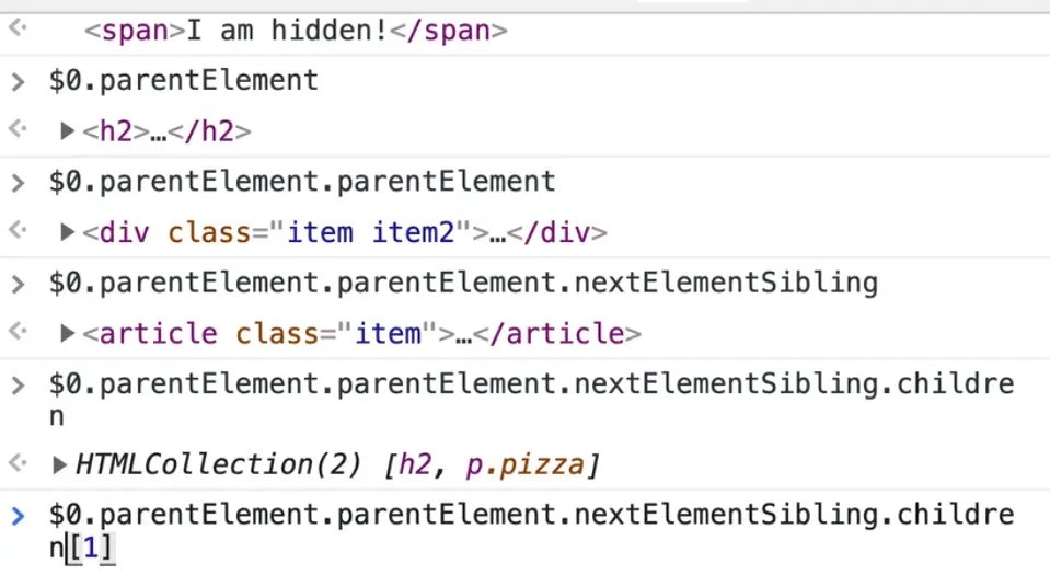 browser console as user is selection children by square bracket notation