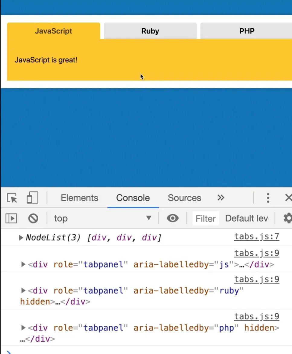 console showing logged NodeList Elements