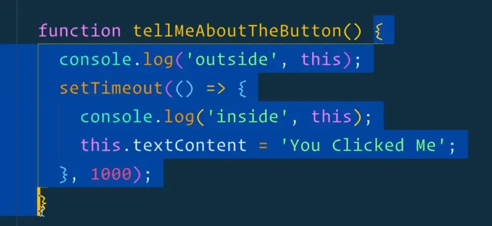 accessing this keyword within tellMeABoutTheButton with arrow function