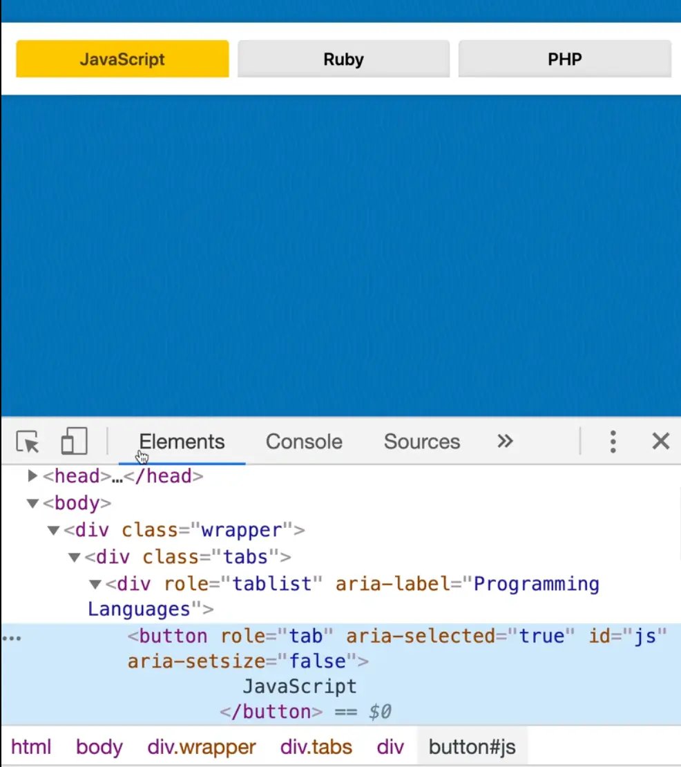 dev tools inspect showing tab button highlighted