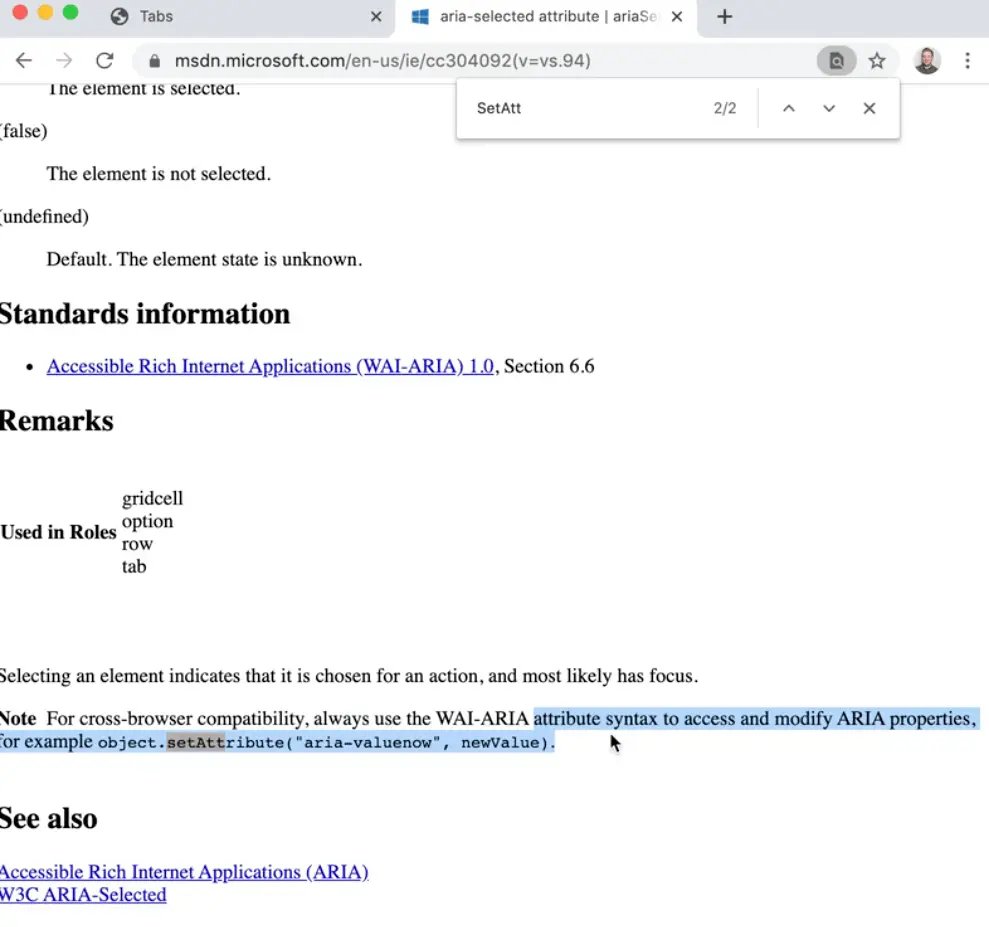 browser showing msdn.microsoft.com docs for aria properties