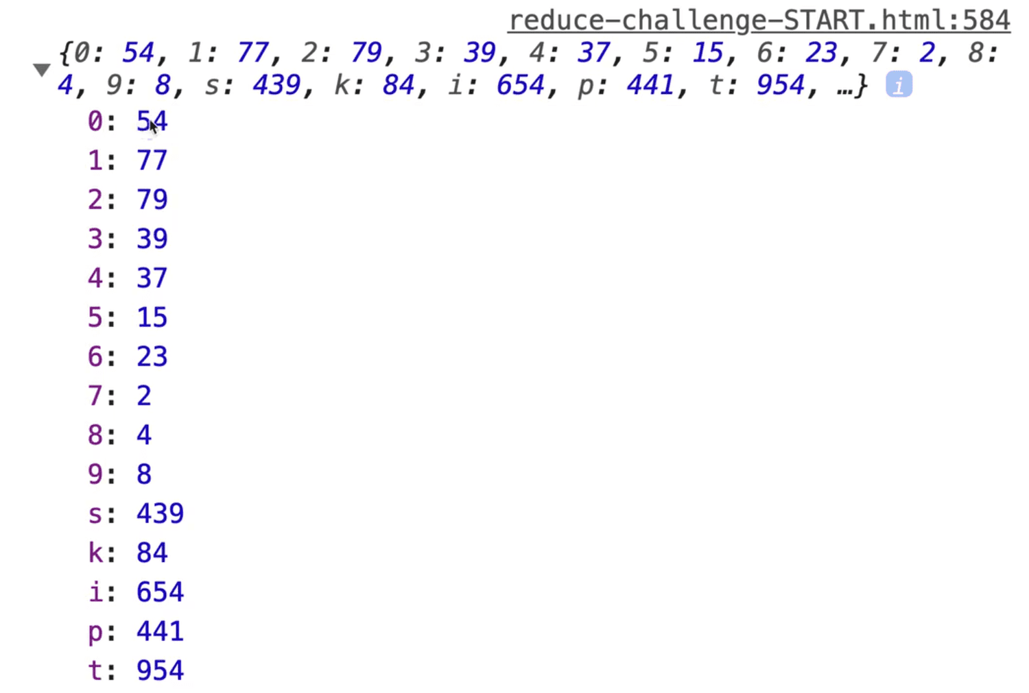 result of occurrence of each character in array