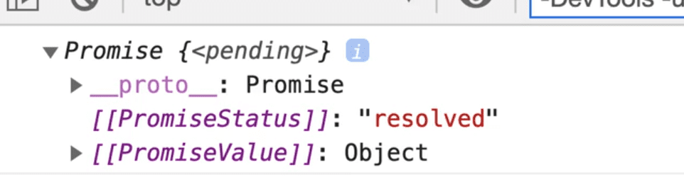 browser console showing api promise
